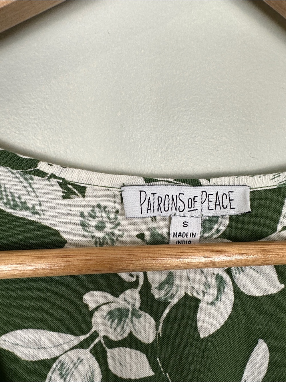 Patrons of Peace Olive Green White Floral faux Wrap Maxi Dress boho Cottagecore - Picture 3 of 11